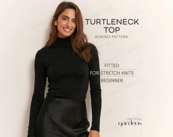 Turtleneck Top Pattern: Fitted Stretch Top Sewing Pattern For Women