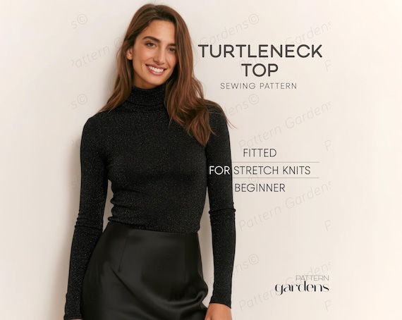 Turtleneck Top Pattern: Fitted Stretch Top Sewing Pattern For Women