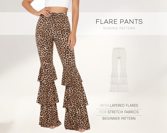 Flare Pants Sewing Pattern: Women's Ruffle Bell Bottoms (PDF Pattern)