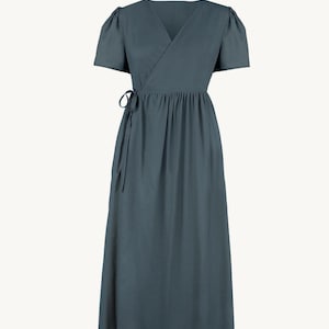 Wrap dress sewing pattern for women, easy fit linen dress with pockets, midi dress sewing pattern, flowy dress pattern, plus size dress pattern, digital sewing pattern, PDF sewing pattern for beginners and intermediate sewers, loose fit dress pattern, flattering dress silhouette, DIY clothing project, instant download sewing pattern, summer dress sewing pattern, casual dress sewing pattern