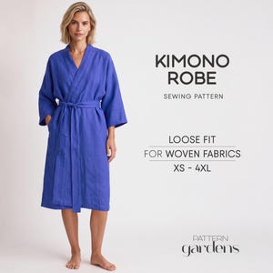 Women Robe Sewing Pattern Beginner Kimono Pattern, Bathrobe Sewing Pattern, Wrap Dress PDF Sewing Patterns, Lounge Linen Robe For Women