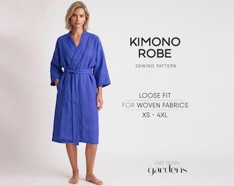 Women Robe Sewing Pattern Beginner Kimono Pattern, Bathrobe Sewing Pattern, Wrap Dress PDF Sewing Patterns, Lounge Linen Robe For Women