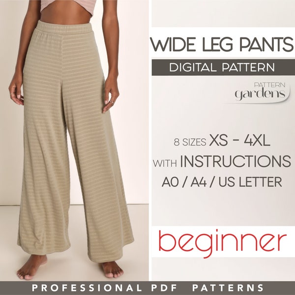 Wide Leg Pants Sewing Pattern, Pajama Pants Pattern, XS - 4XL, Plus Size Pants Pattern, Casual Lounge Pants Pattern PDF Sewing Patterns