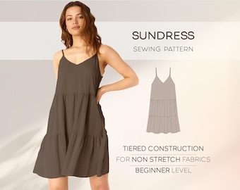 Sundress Sewing Pattern For Women, Summer Dress Pattern, Flared Dress Pattern, Cami Dress, Beginner Pattern, PDF Digital Sewing Patterns