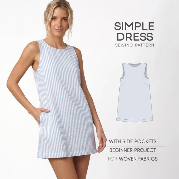 Shift Dress Pattern, A-Line Dress Sewing Pattern, Simple Dress Pattern, Linen Dress Pattern, Easy Dress PDF Pattern