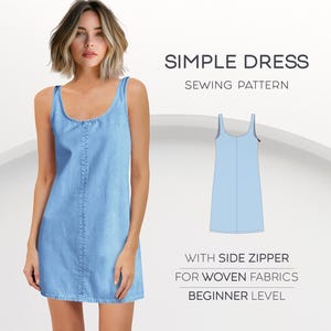 Minikleid Schnittmuster für Frauen, Tankkleid Schnittmuster, A-Linie Kleid Schnittmuster, kurzes Kleid PDF Schnittmuster, Denim Kleid Schnittmuster, Sommerkleid