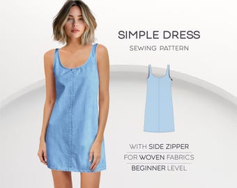 Mini Dress Sewing Patterns For Women, Tank Dress Pattern, A Line Dress Pattern, Short Dress PDF Pattern, Denim Dress Pattern, Summer Dress