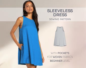 Flared Dress Sewing Pattern, Simple Dress Pattern, Summer Linen Dress Beginner Pattern, Relaxed Short Dress, Plus Size Dress PDF Pattern