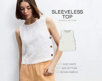 Women's Top Pattern, Linen Shirt Sewing Pattern For Women, Summer Crop Top Pattern, Plus Size Top PDF Sewing Pattern