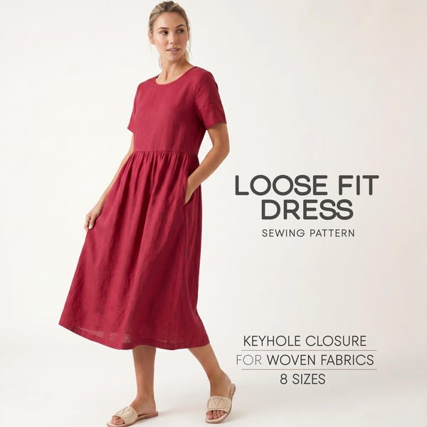 Patron de robe en lin pour femme Patron de couture de robe, patron de robe en coton, robe simple avec poches Patron PDF