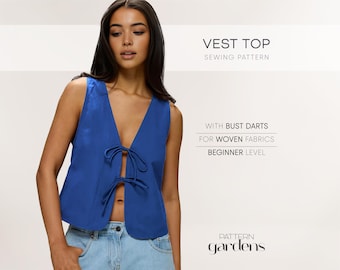 Vest Pattern For Women Top Sewing Pattern, PDF Sewing Patterns For Cotton Fabrics, Summer Blouse Pattern, Tunic Pattern, Sewing Tutorials