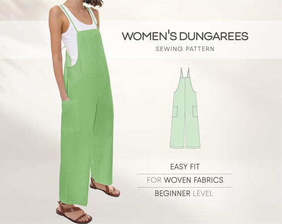 Women's Dungarees Pattern, Jumpsuit Sewing Pattern For Women, Overalls Pattern, Romper Pattern, Plus Size Sewing Patterns, Cotton Jumpsuit