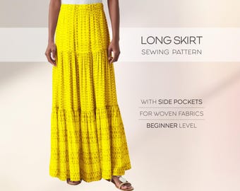 Long Skirt Sewing Pattern, Skirt With Pockets Pattern For Beginners, Plus Size Skirt Pattern Easy, Flared Skirt Pattern