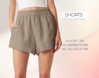 Patrón de pantalones cortos para mujer, patrón de pantalones cortos de algodón, patrón de pantalones cortos de lino, patrón de calzoncillos bóxer Patron Couture en PDF