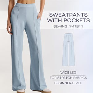 Stretch Pants Pattern, Women&#39;s Sweatpants Sewing Pattern, Yoga Pants Pattern, Pants PDF Pattern, Wide Leg Pants Pattern, Pants With Pockets