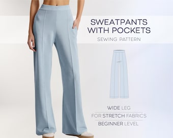 Stretch Pants Pattern, Women's Sweatpants Sewing Pattern, Yoga Pants Pattern, Pants PDF Pattern, Wide Leg Pants Pattern, Pants With Pockets