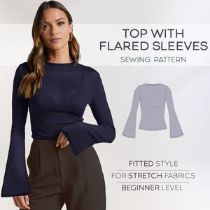 Naaipatroon top met wijd uitlopende mouwen pdf-patroon voor dames, wintertruipatroon naaipatroon, patronen grote maten