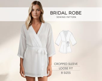 Bridal Robe Sewing Pattern For Women: Bridesmaid Silk Kimono Wrap Dress Pattern (PDF Download)