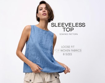 Women's Top Sewing Pattern, Linen Tunic Pattern, Sleeveless Summer Top Pattern, Simple Top Pattern For Woven Fabrics