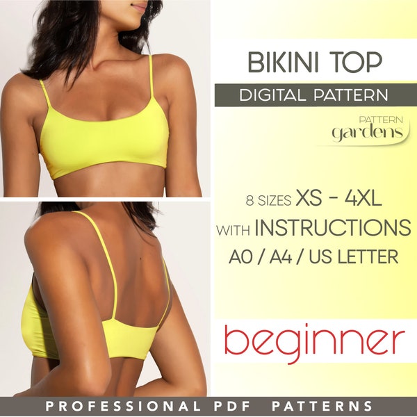 Bikini Top Sewing Pattern, Beginner Swimsuit Pattern, Sports Bra Pattern, Plus Size Bikini Pattern, Women Patterns PDF Digital Patterns