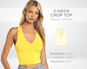 V-Neck Top Pattern, Crop Top Beginner Sewing Pattern Plus Size Top PDF Sewing Patterns, Workout Cropped Top Pattern, Yoga Top Pattern