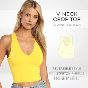 V-Neck Top Pattern, Crop Top Beginner Sewing Pattern Plus Size Top PDF Sewing Patterns, Workout Cropped Top Pattern, Yoga Top Pattern