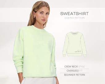 Sweatshirt Pattern, Women's Sweatshirt Sewing Pattern, Pullover Pattern, Oversized Sweatshirt Pattern, Hoodie Pattern, Crew Neck Pattern