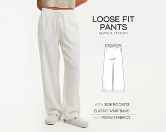 Linen Pants Sewing Pattern For Women, Wide Leg Pants Pattern, Loose Fit Pants Pattern, Pants With Pockets