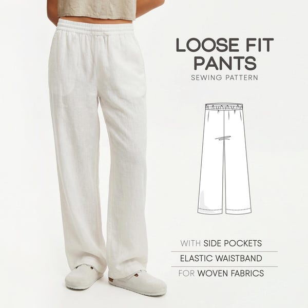 Linen Pants Sewing Pattern For Women, Wide Leg Pants Pattern, Loose Fit Pants Pattern, Pants With Pockets