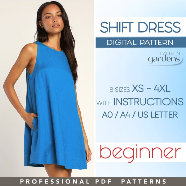 Flared Dress Sewing Pattern, Simple Dress Pattern, Summer Linen Dress Beginner Pattern, Relaxed Short Dress, Plus Size Dress PDF Pattern