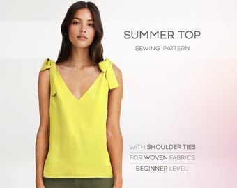 Sleeveless Blouse Pattern, Summer Top Sewing Pattern, Women's Top Beginner Pattern, Easy Shirt Pattern For Women, Digital PDF Patterns