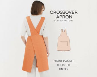 Japanese Apron Sewing Pattern, Crossover Apron Pattern For Women, Cotton Apron Sewing Pattern, Kitchen Apron Pattern