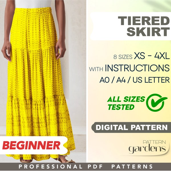 Maxi Skirt Sewing Pattern, XS - 4XL, Flared Skirt Beginner Sewing Pattern, Long Skirt, DIY Skirt, Digital Pattern, PDF Sewing Patterns