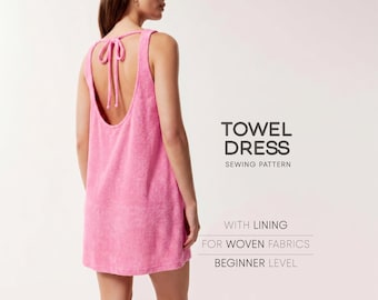 Towel Dress Pattern, A-Line Dress Sewing Pattern, Open Back Dress Pattern, Short Summer Dress Pattern, Plus Size Dress PDF Sewing Pattern