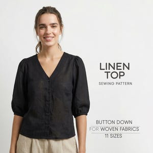 女性用リネントップの縫製パターン、ブラウスパターン、織物用コットンチュニックパターン、プラスサイズブラウスの縫製パターン