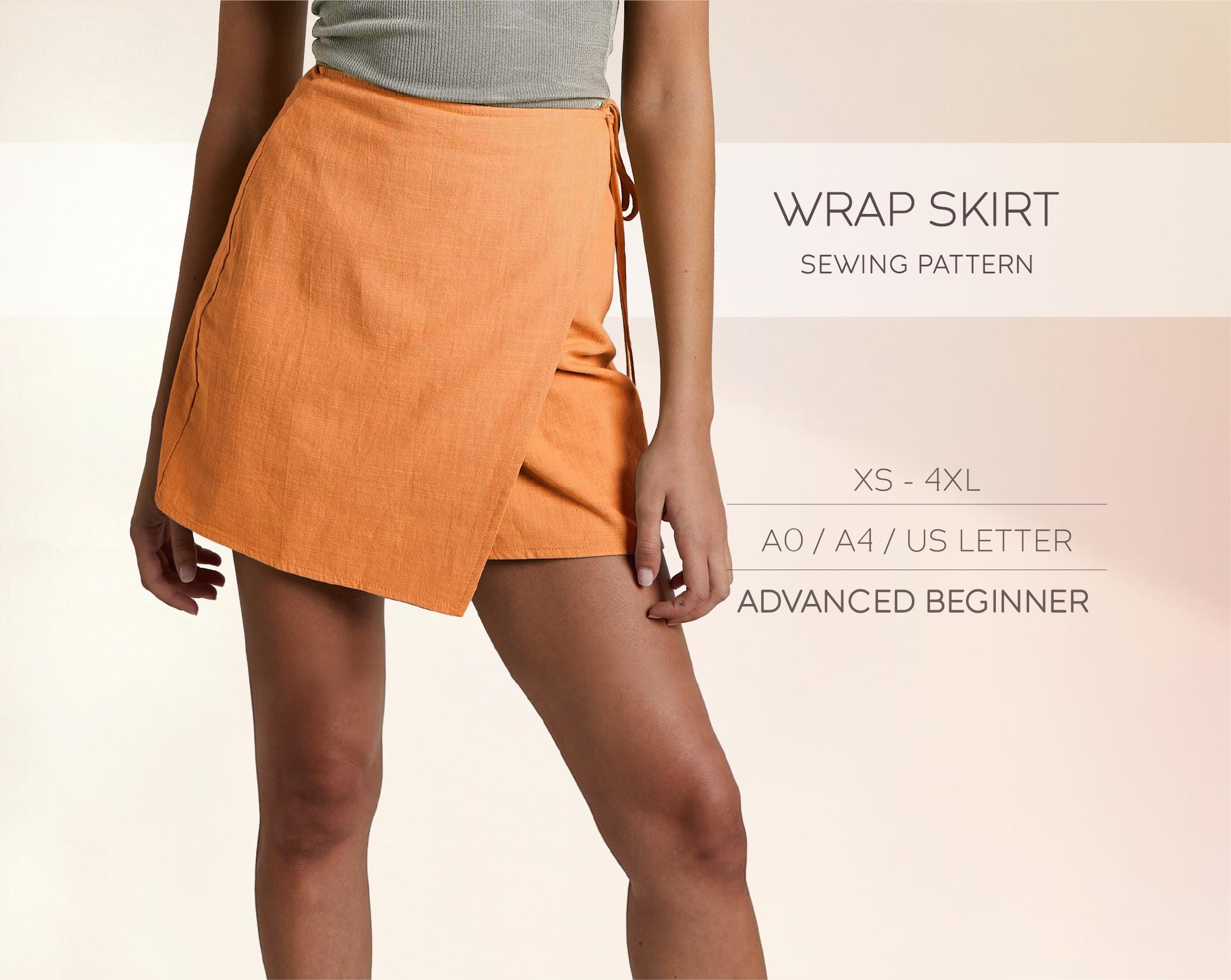 Wrap Skirt Pattern, Mini Skirt Sewing Pattern, Summer Skirt Pattern, Linen Skirt Pattern, Cotton Skirt Pattern, Plus Size Sewing Patterns