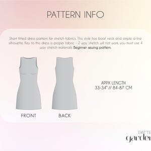 PDF Sewing patterns for women, plus size patterns, simple dress pattern, summer dress pattern, short dress pattern, beginner dress pattern, sleeveless dress, pull on dress, mini dress pattern, fitted dress pattern, stretch dress bodycon dress pattern