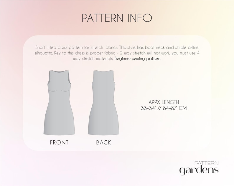 PDF Sewing patterns for women, plus size patterns, simple dress pattern, summer dress pattern, short dress pattern, beginner dress pattern, sleeveless dress, pull on dress, mini dress pattern, fitted dress pattern, stretch dress bodycon dress pattern