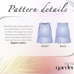 PDF Sewing patterns for women, plus size top pattern, linen blouse pattern, beginner friendly patterns, summer shirt pattern, cotton shirt pattern, sleeveless top pattern, cotton top pattern, cute top pattern, relaxed top pattern, linen top pattern