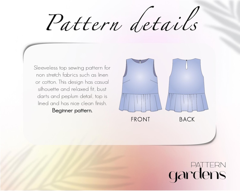 PDF Sewing patterns for women, plus size top pattern, linen blouse pattern, beginner friendly patterns, summer shirt pattern, cotton shirt pattern, sleeveless top pattern, cotton top pattern, cute top pattern, relaxed top pattern, linen top pattern