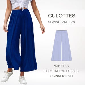 Padrão de Costura de Culottes, Padrão de Calças de Perna Larga, XS - 4XL, Padrão de Calças Plus Size para Iniciantes, Padrão de Calças Palazzo, Padrões de Costura em PDF