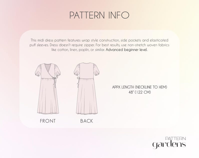 Linen Dress Sewing Pattern For Women, Wrap Dress Pattern, Cotton Dress With Pockets, Cottagecore Dress Pattern, Flowy Dress PDF Pattern, Simple dress sewing pattern, overall dress pattern, jumper dress pattern, country style dress pattern, long dress sewing pattern, loose dress pattern, flared dress sewing patterns, sewing pattern for beginners, relaxed dress pattern, dungaree dress pattern,  puff sleeve dress pattern, clothes sewing patterns