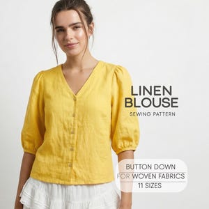 Womens Blouse Sewing Pattern, Linen Top Sewing Pattern, Simple Shirt Pattern For Woven Fabrics, Plus Size Tunic Pattern