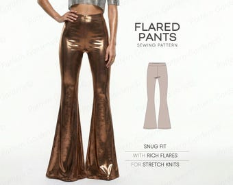 Flare Pants Sewing Pattern, Bell Bottom Pants Patterns, Flared Stretch Pants Pattern, Flared Leggings Pattern, Yoga Pants Pattern