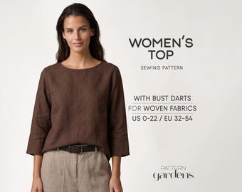 Women's Top Sewing Pattern, Linen Top Pattern Summer Tunic Pattern, Simple Top Pattern For Woven Fabrics