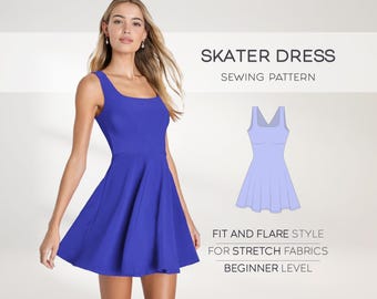 Flared Dress Pattern, Fit And Flare Dress Pattern Sewing Tutorial, Mini Dress Pattern, Skater Dress Pattern, Plus Size Easy Dress Pattern
