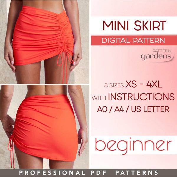 Mini Skirt Sewing Pattern For Beginner XS - 4XL, Stretch Short Skirt PDF Pattern, Tight Mini Skirt Pattern, Plus Size Skirt Sewing Pattern
