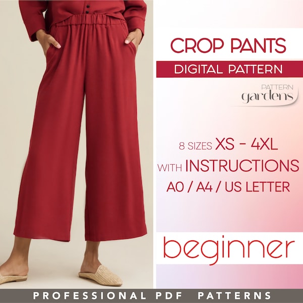 Cropped Pants Sewing Pattern, Women Pants Beginner Pattern, XS - 4XL, Plus Size Pants Pattern, Casual Lounge Pants PDF Sewing Patterns