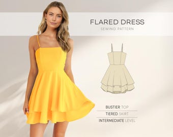 Fließendes Kleid Schnittmuster, Öffnen Rücken Kleid Schnittmuster, Sommerkleid Schnittmuster, Fit und Flare Kleid Schnittmuster, Sommerkleid PDF Schnittmuster