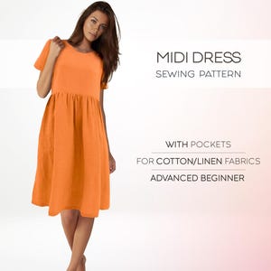 Midi Dress Pattern, Linen Tunic Sewing Pattern, Dress With Pockets Pattern, Linen Dress Pattern, Loose Dress, Plus Size Dress Pattern